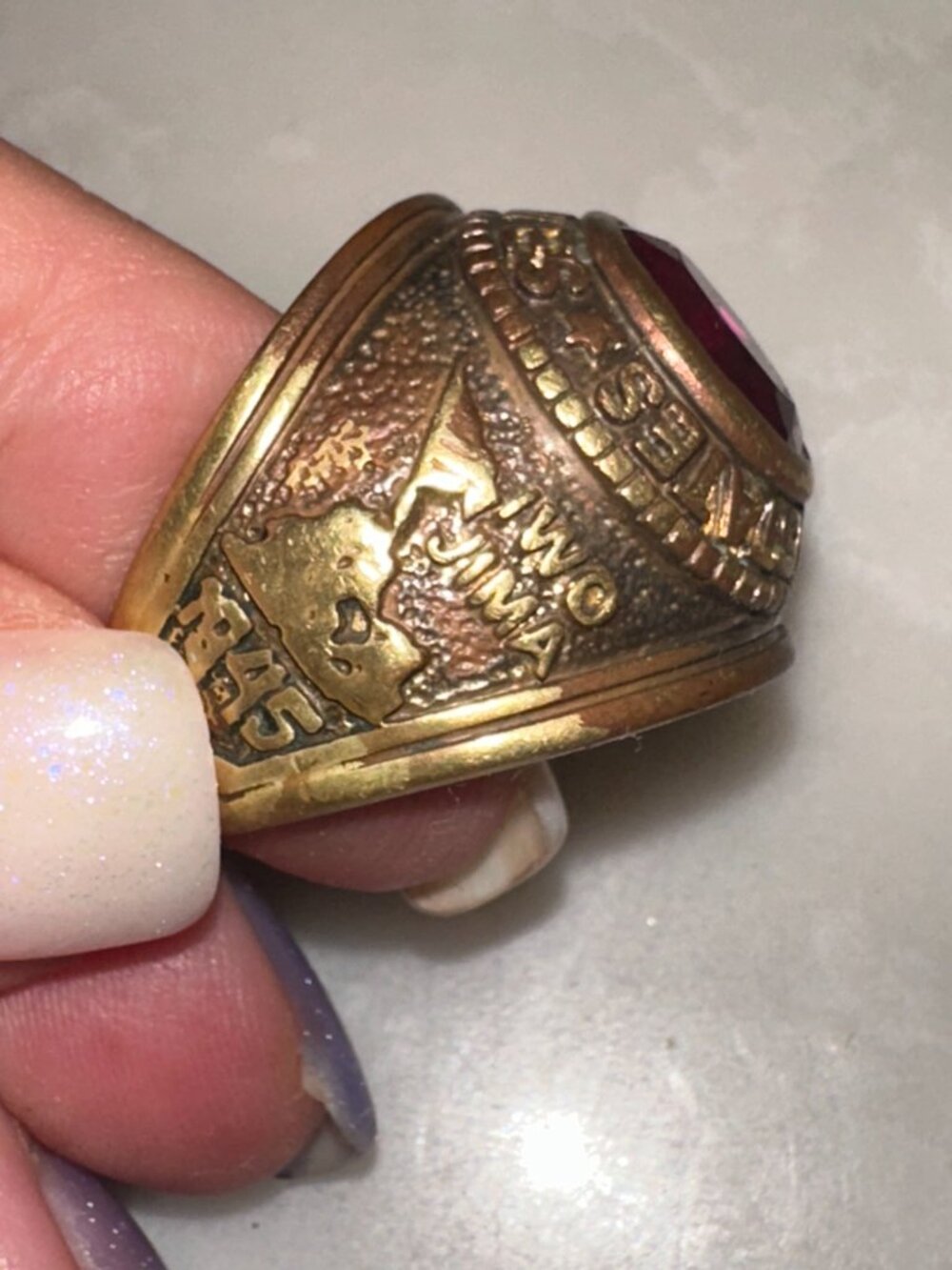 United States Marine Corps USMC Commemorative Ring with Red Stone